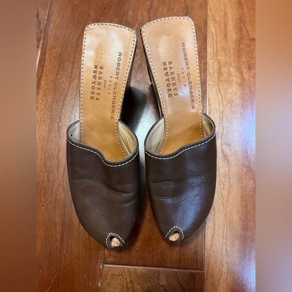 Robert Clergerie Vintage Brown Leather Peep Toe Platform Mules - Picture 3 of 7
